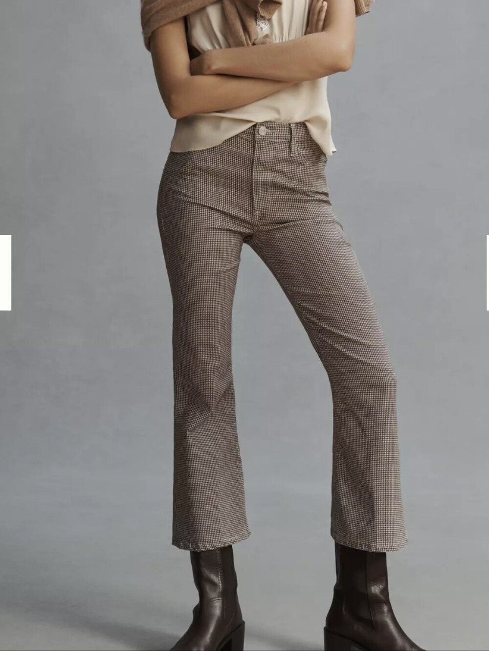 FRAME Le Crop Flare Houndstooth Pants in Camel Multi - Size 31